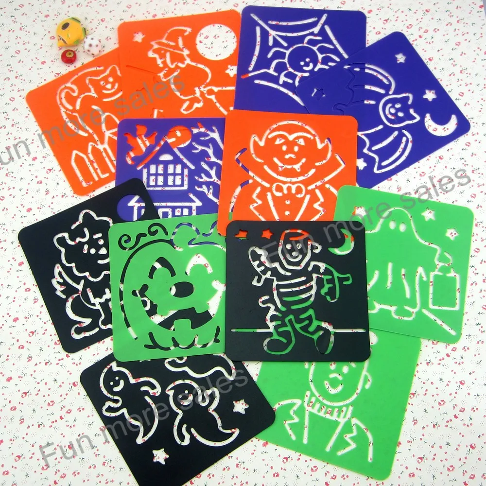 12 Дизайнов/Набор трафареты для краски на Хэллоуин Детские шаблоны для рисования горячие игрушки для детей день всех святых 128x128 мм