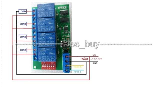 4 Канальный Релейный Модуль RS485 постоянного тока 12 В Modbus RTU и дистанционное