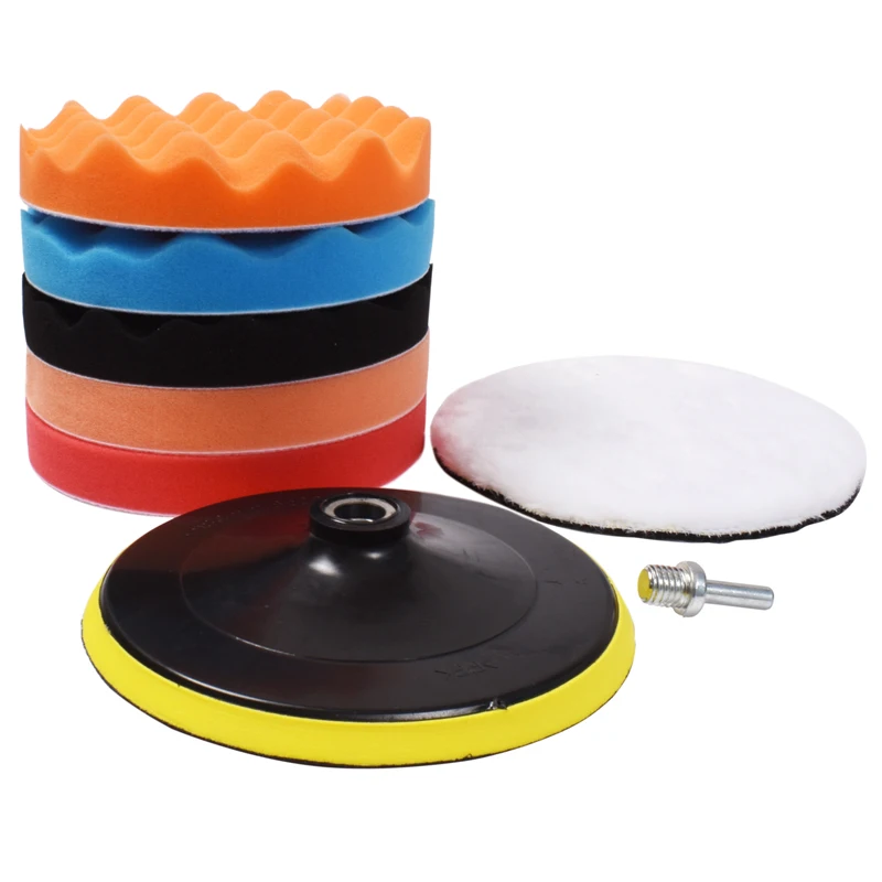 

8Pcs/set 6/7inch Sponge Polishing Pads Cleaning Waxing Buffing Pad Kits Hand Tool for Automobile Car Care with M14 Drill Adapter