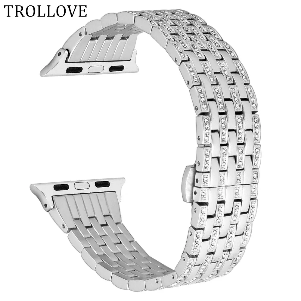 

Stainless Steel Strap For Apple Watch Band 38mm 42mm Rhinestone Diamonds Metal Replacement Bracelet Wristband Band Series 3 2 1