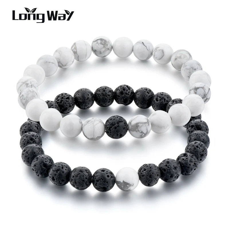 Браслет LongWay из натурального черного и белого камня 8 мм мужские женские