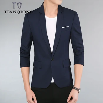 

New Blazer Men Korean Slim Fit Fashion Cotton Blazers Suits Jacket Black Blue Plus Size M To 4XL Male Blazers Mens Coat Wedding
