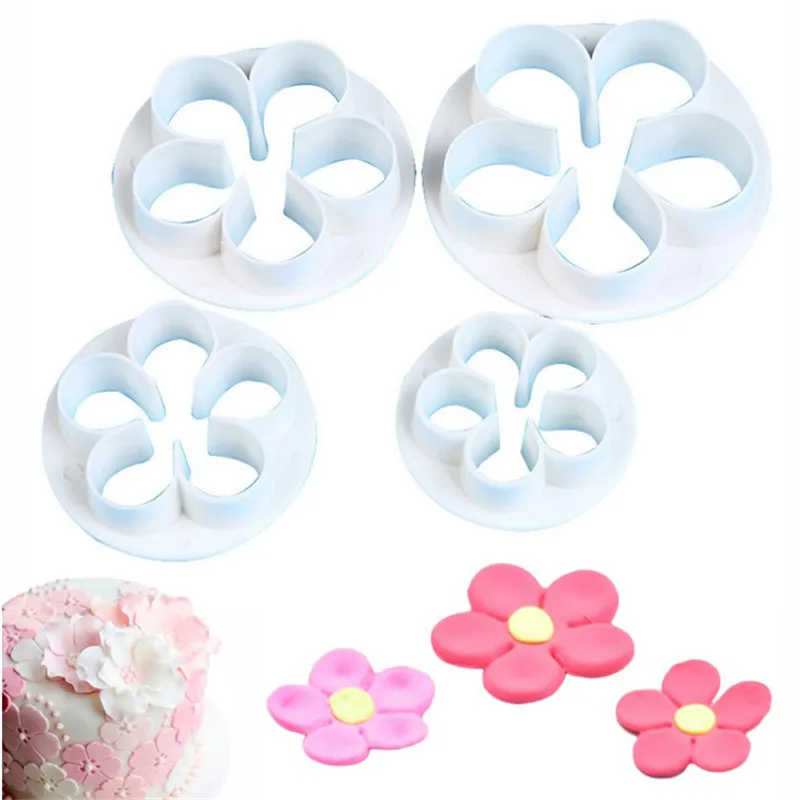 

TTLIFE 4Pcs/Set Plum Flower Plunger Cookie Cutter Fondant Cake Mold Sugarcraft Decorating Tools Pastry Chocolate Baking Moulds