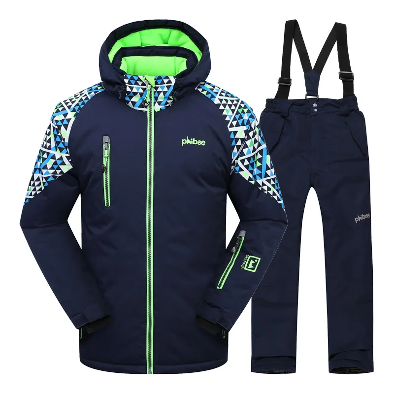 Зимние лыжные костюмы для мальчиков, куртки, комбинезоны, детский зимний комплект, водонепроницаемая детская одежда для сноуборда - Color: Navy