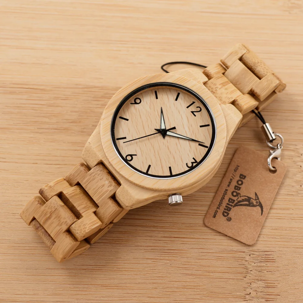 BOBO BIRD V-D27 Mens Bamboo Wristwatch Japan Movement Quartz Watch Original Bamboo Band Folding Clasp with Safety Clock