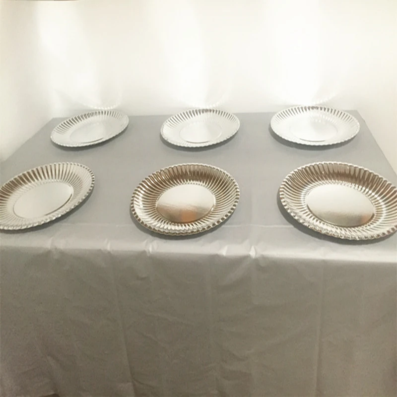 50 шт., 9 дюймов, одноразовые бумажные тарелки, фольга, серебряный поднос, вечерние столовые приборы, для детского душа, Свадебный декор, большие тарелки, принадлежности