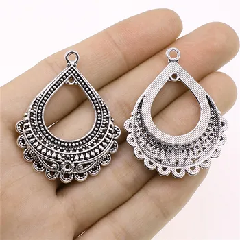 

WYSIWYG 4pcs Antique Silver Color Drop Shape Connector Charm Pendant For Earrings DIY Accessory Jewelry Making 35x43mm