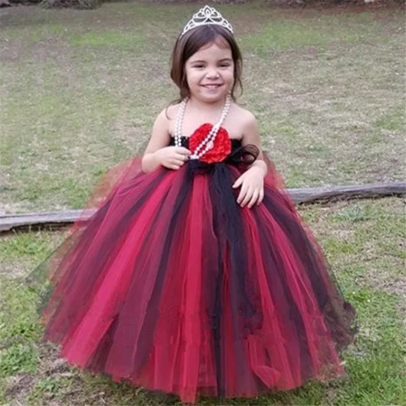 Lovely Girls Red Black Tutu Dress Kids Corset Tulle Long Dress Ball ...