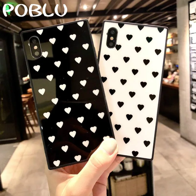 

POBLU For Iphone X Luxury Square Lozenge Style Cute Love Heart Phone Case For iphone 7 8 6S Plus Fashion Mirror TPU Soft Cover