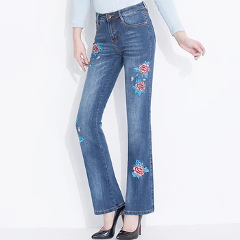 

Summer Spring Woman Embroidery Floral Stretch Denim Trousers , Scratched Jeans With Embroidered , Flower Casual Pants For Women