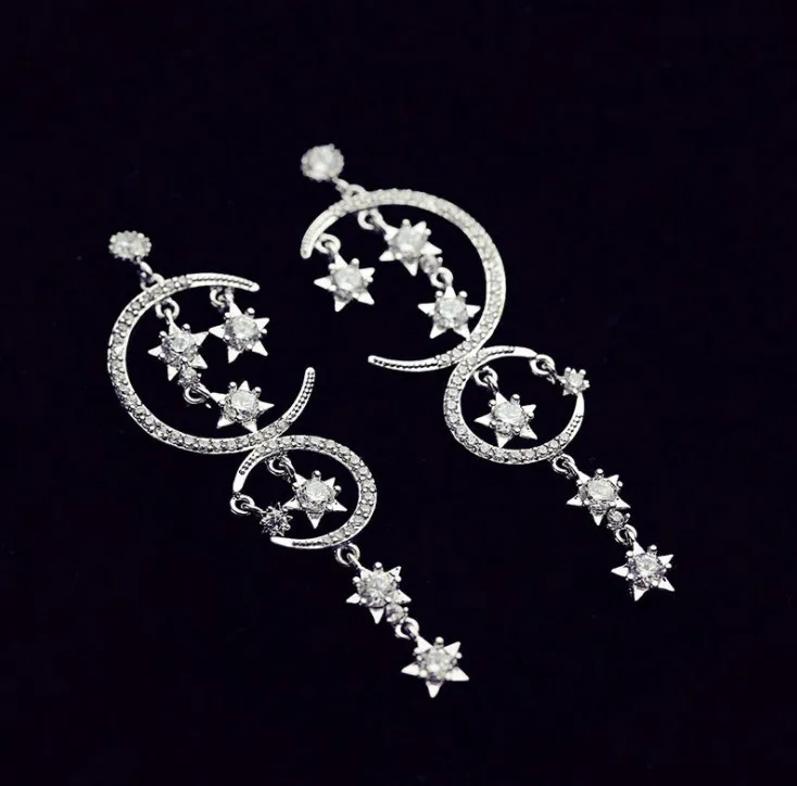 SALE Fashion jewelry 925 silver new crystal From Bulgaria Feather high-grade temperament circle anti allergy star moon earrings