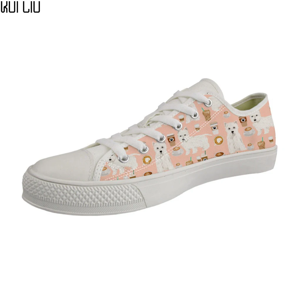 

Customized Fashion Women Cute Low-top Casual Canvas Shoes Westie Dogs Puzzle Pattern Youth Girls Lacing Vulcanize Flats Shoes
