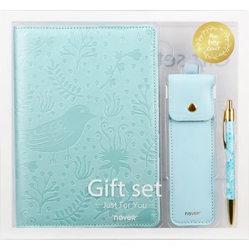 

Never Korean Stationery Gfit Set Flower diary Journal Weekly Planner A5 Leather Notebook Pencil Case Metal Pen School Supplies