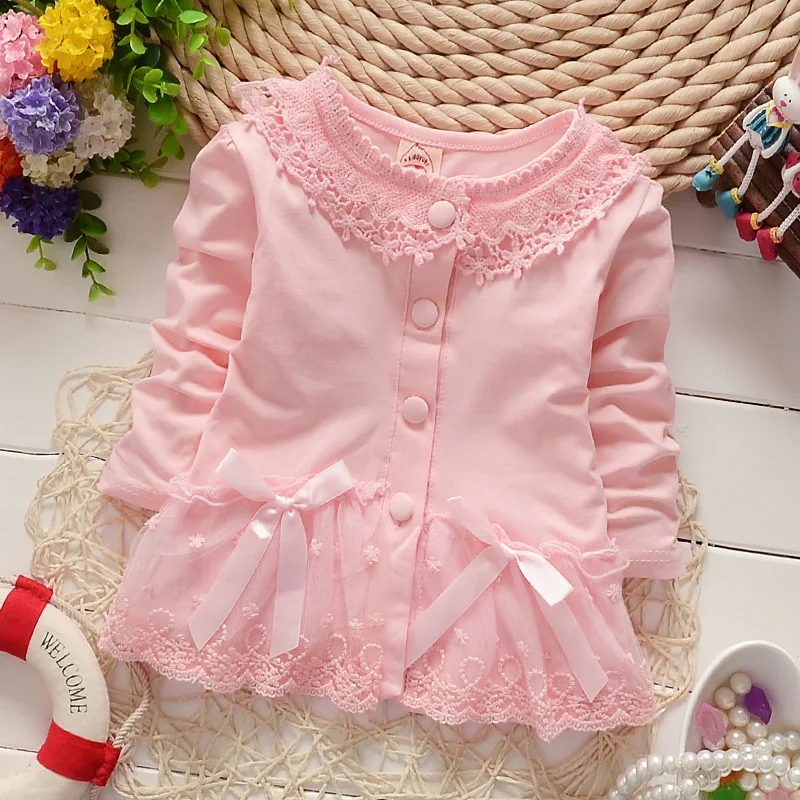 

full sleeve newborn clothes autumn baby girls cotton cardigan infant girls outfits cute bow baby lace jacket for birthday gift