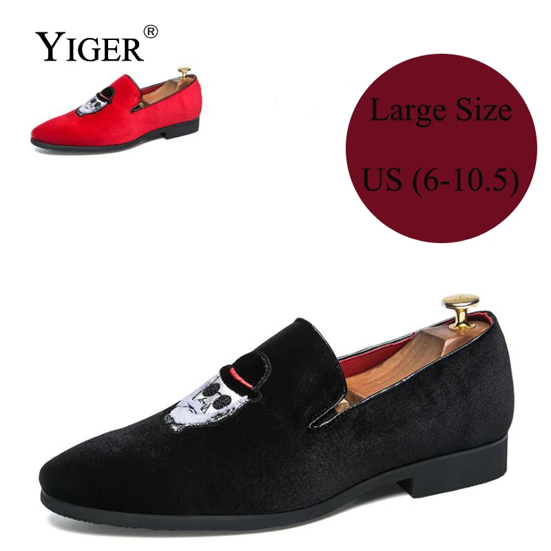 

YIGER New Men Loafers Driving Shoes Large Size Slip-on shoes Men's Business Shoes Casual Man shoes Black/Red 0089