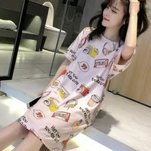 Милые женские ночнушки с рисунком из мультфильма, круглый вырез, короткий рукав, длина до колена, ночная рубашка