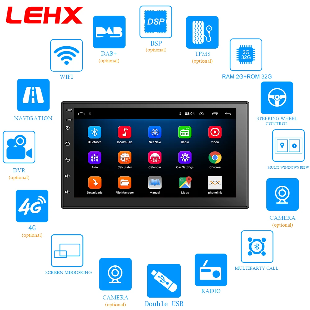 Цена LEHX автомобильный Android 8,1 DVD мультимедийный плеер ram 2G + rom 32G font b gps b font навигатор Автомобильный 2 DIN радио DAB для Nissan Toyota vw