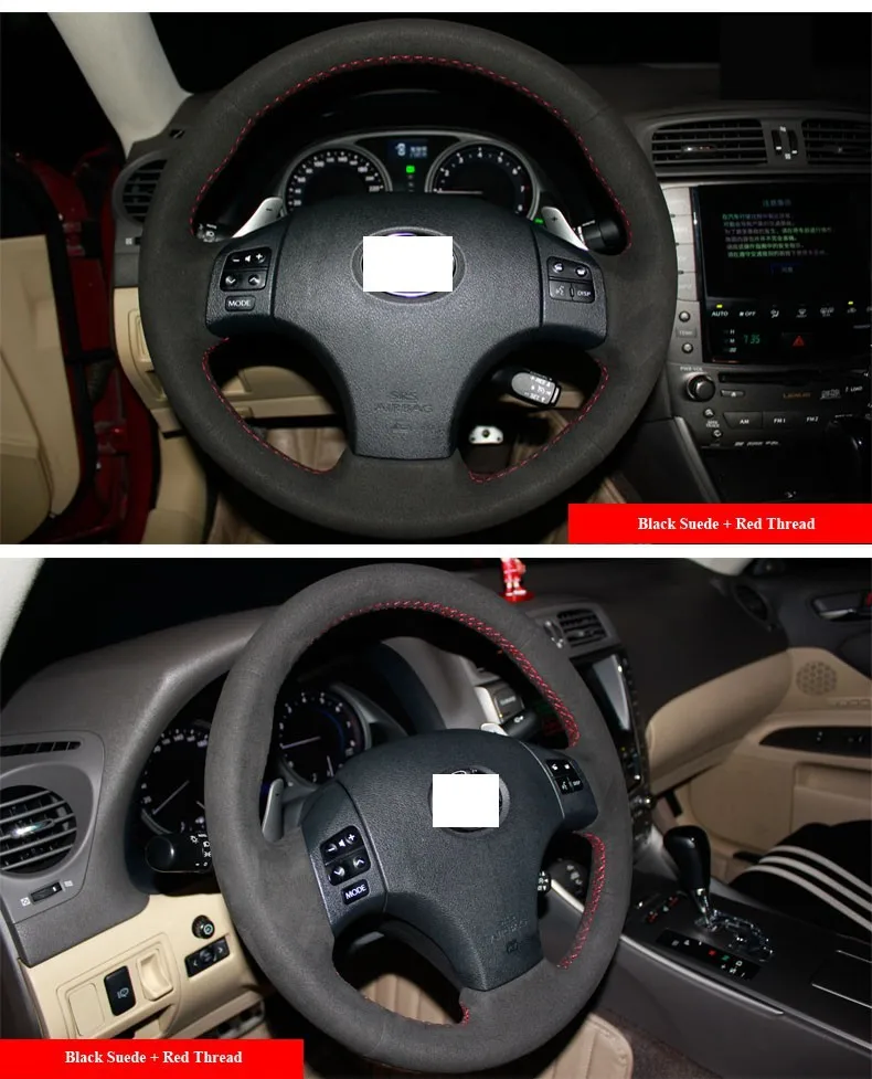 Xuji Black Blue Genuine Leather Suede Steering Wheel Cover