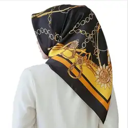 22 цвета Малайзийский Мусульманский Хиджаб Женский имитация шелка цветной геометрический цветочный квадратная шаль шарф исламский