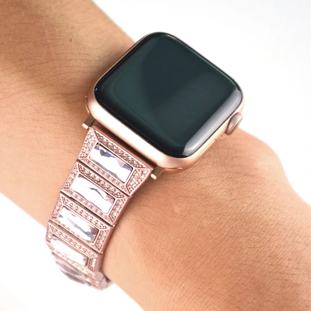 Мода Высокое качество ремешок для наручных часов Apple Watch, версии 5 4 3 2 1 бриллиант драгоценный камень Для женщин браслет 40/44/38 мм/42 мм металлический ремешок на запястье
