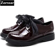 Для женщин натуральной кожи Лепнина Винтаж Осенние туфли-оксфорды женщина Мода г. британский стиль броги Туфли-оксфорды мокасины