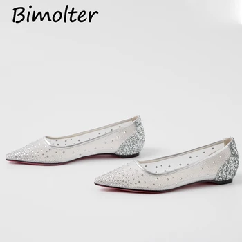 

Bimolter 2019 Follies Strass Flats Woman Female Shoes Fashion Soft Mesh Pointed Toe Dress Party Sexy Ballet Crystal Shoes FC159
