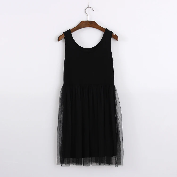 black Gauze Lace O-neck Sleeveless Tank Dresses