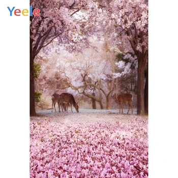 

Yeele Blooming Trees Deer Pink Petals Road Wedding Photography Backgrounds Customized Photographic Backdrops for Photo Studio