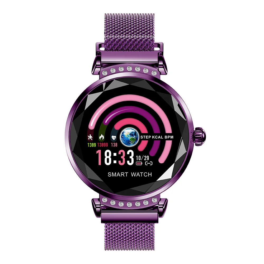 Rundoing H2 Смарт-часы водонепроницаемые женские Модные Смарт-часы монитор сердечного ритма фитнес-трекер для android и IOS - Цвет: Purple