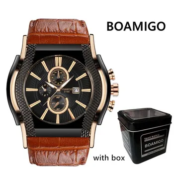 

big dial mens watches BOAMIGO brand men quartz watch leather wristwatches 2018 luxury auto date gift clock relogio masculino