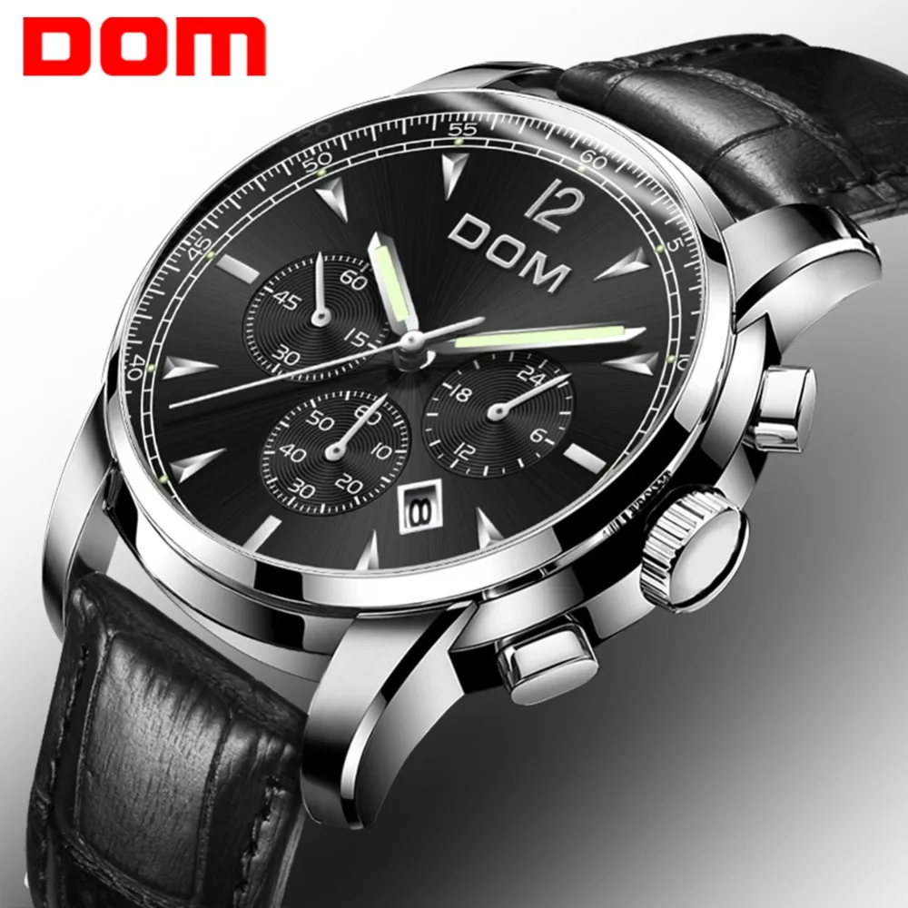 

DOM Luxury Brand Man Watches Auto Date Luminous Wristwatch Waterproof Leather Quartz Men's Watch Relogio Masculino M-75L-1MPE