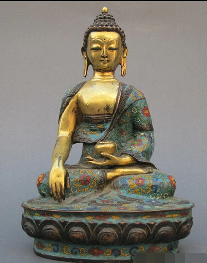 

JP S1146 Tibet Buddhism pure Bronze cloisonne 24K Gold Sakyamuni Tathagata Buddha Statue