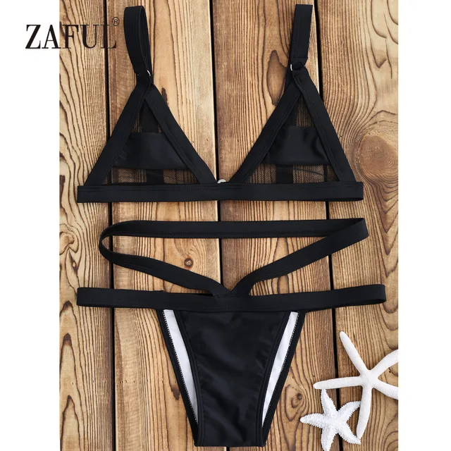 Cheap ZAFUL Bikini Mesh Panel Bandage Women Swimsuit Swimwear Bathing Set Sexy Bralette Spaghetti Straps Solid Biquni Swimming Suit Cheap ZAFUL Bikini Mesh Panel Bandage Women Swimsuit Swimwear Bathing Set Sexy Bralette Spaghetti Straps Solid Biquni Swimming Suit