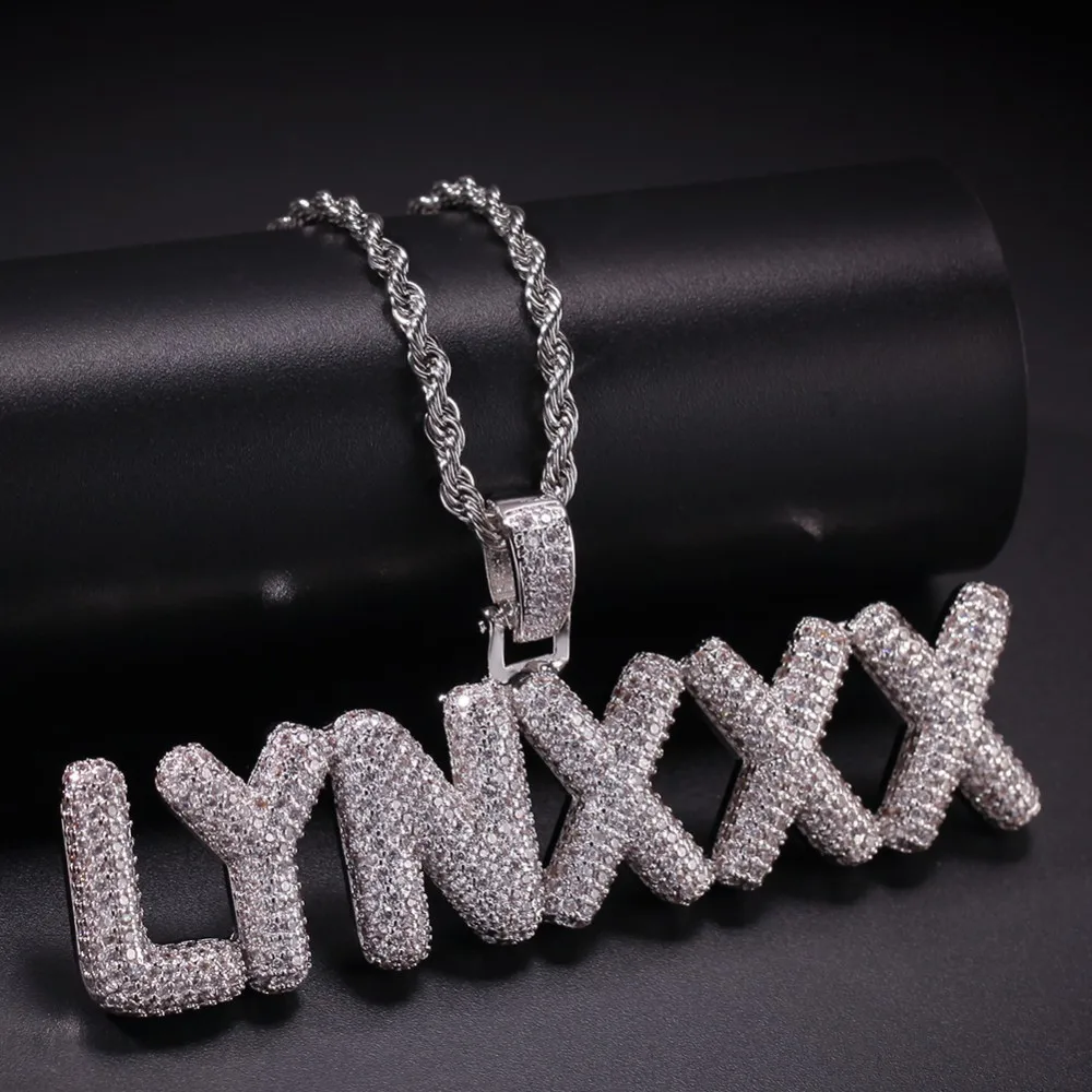 UWIN небольшой пользовательский пузырь буквы кулон ожерелье сочетание слова имя с 4 мм теннисные Цепи Полный Iced кубического циркония ювелирные изделия
