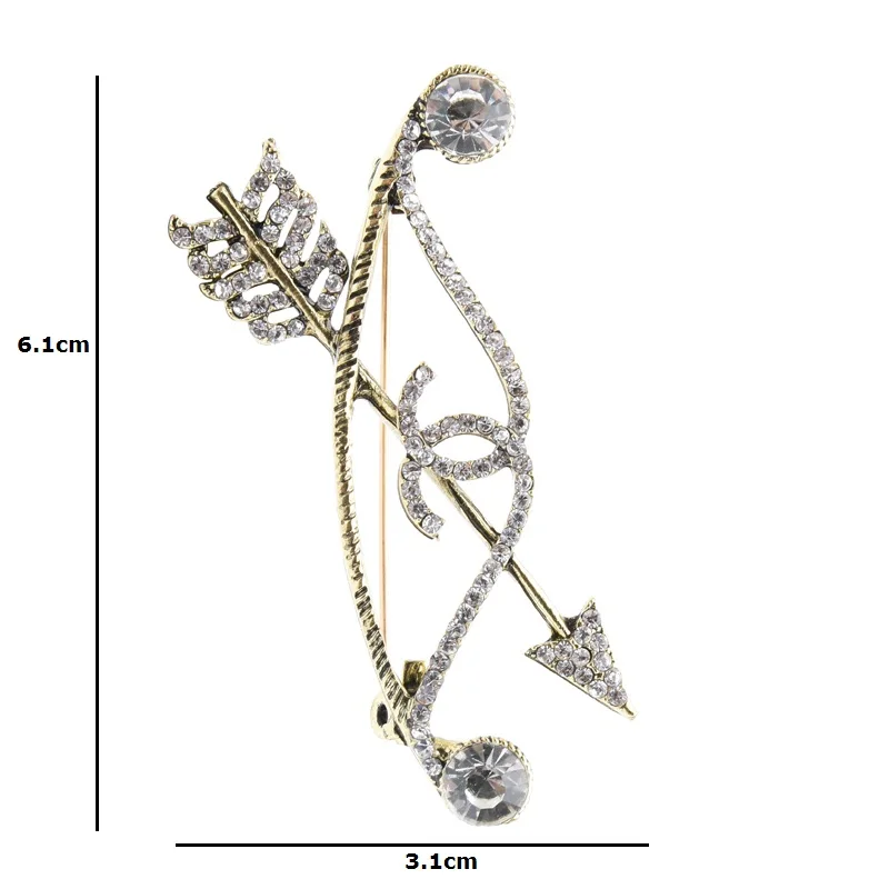 Броши в виде лука и стрелы для женщин и мужчин, винтажные классические стразы, брошь на булавке для любви