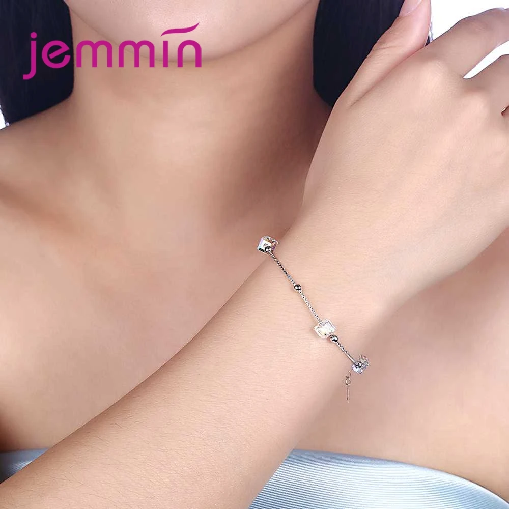 JEMMIN простой Стиль дизайн, прозрачный фианит новый 925 Браслеты стерлингового серебра австрийского хрусталя для Для женщин дамы подарок