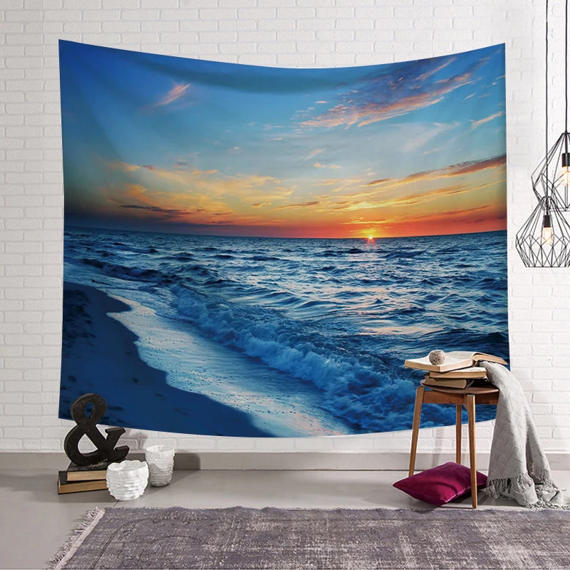 Пляжный гобелен PEIYUAN настенный ковер с синим морским принтом для дома Настенный