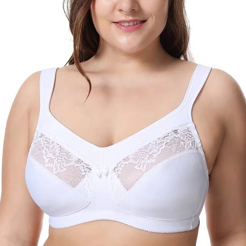 Najtaniej 36 38 40 42 44 46 48 C D DD E F BAICLOTHING duży rozmiar damski rysunek wsparcie pełne pokrycie Wirefree koronki bez podszewki Minimizer biustonosz