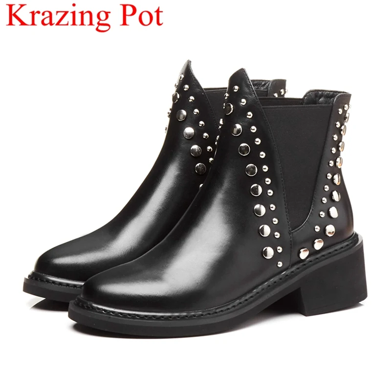 

2018 superstar round toe elastic band ankle boots elegant Chelsea boots high heels rivet elegant nightclub winter shoes L01