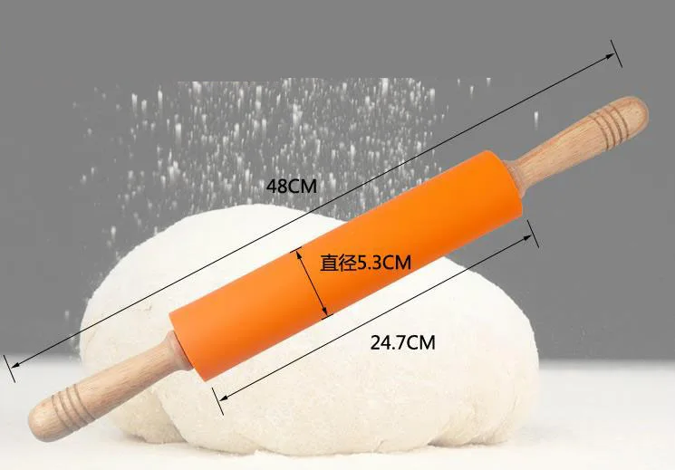 Торт Помадка паста палка скалка для теста формочка приспособления для выпекания антипригарная силиконовая розовая с деревянной ручкой тесто ролик