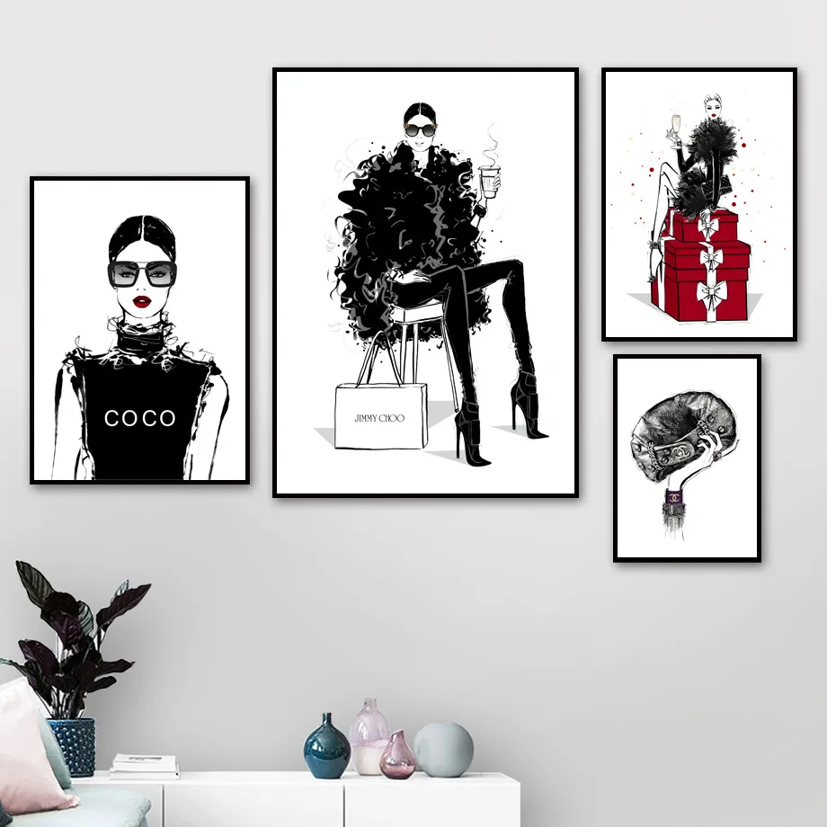 Coco No.5 Art Canvas Art Wall Art Paris Art Black /& White Art Fashion Art Dress
