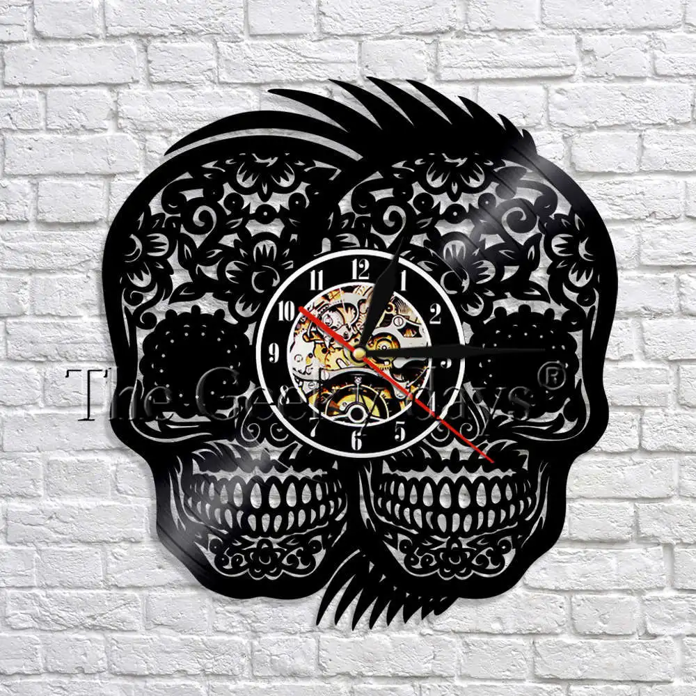 1Piece Halloween Decoration Double Skull Art Decorative Clock Antique