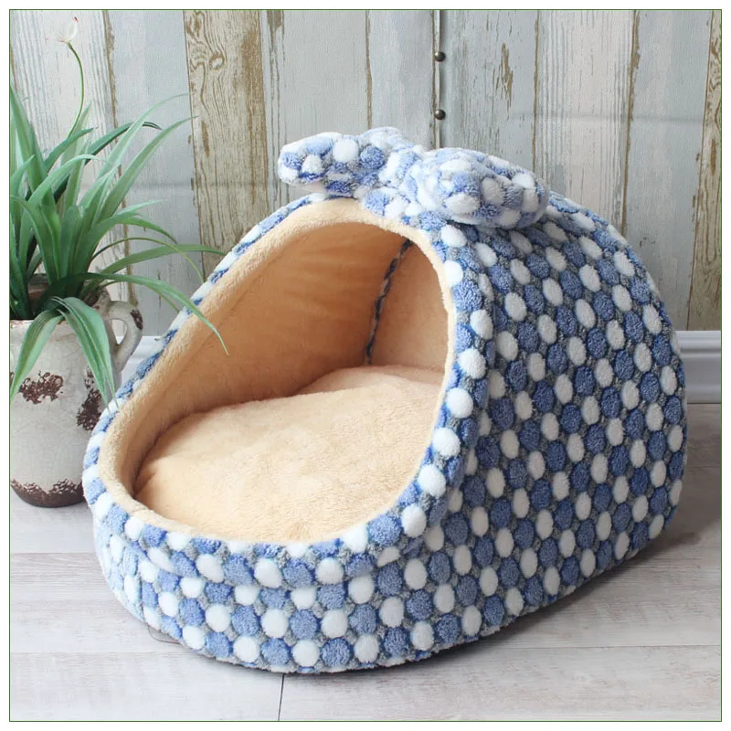 cheap Pet Bed Dog House Kennel Puppy Cat Litter Bed Home Shape Nest Sofa Indoor Small Dogs Cats Cushion Removable Pillow Chihuahua Mat