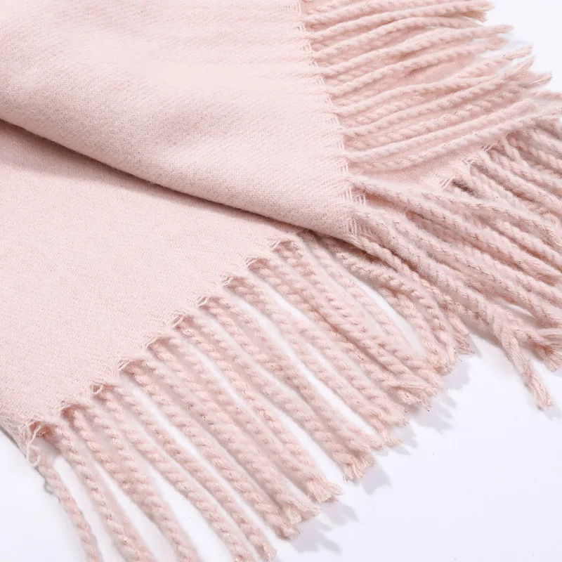 Толстый теплый зимний шарф для женщин с кисточками в полоску мягкие розовые шарфы клетчатые кашемировые шарфы однотонные шали