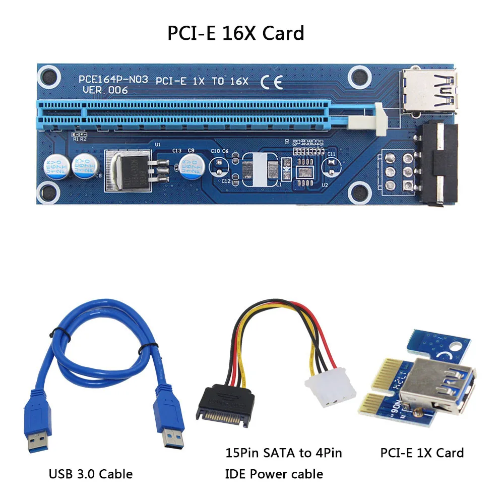 60 см PCI-E удлинитель PCI Express Riser Card 1x to 16x USB 3,0 SATA to 4Pin IDE Molex power Raiser VER 006 для майнинга BTC