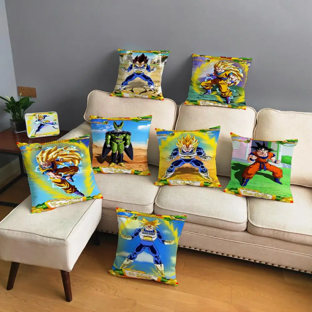 

Japan Anime Dragon Ball Son Goku Plush Cushion Cover Home Decor Cartoon Pillow Cover Vegeta Pillows Case for Sofa Home 45*45cm