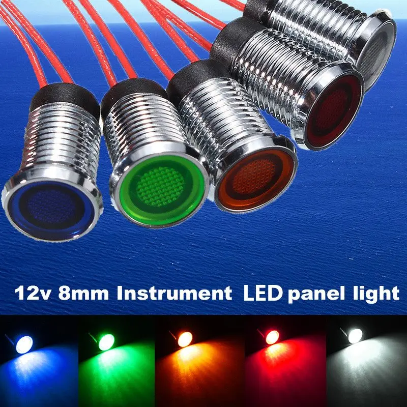 5PCS Car Boat Indicator Light 12V 8mm LED Pilot Dash Panel Warning Single Lamp E