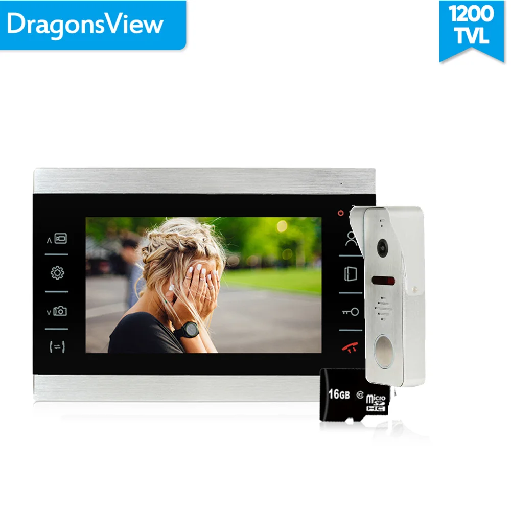 

Dragonsview 7 inch Video Door Phone Doorbell Intercom System Touch Button Wired Outdoor Camera Metal Wide Angle Record Unlock