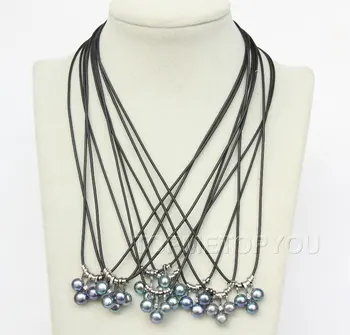

Free shipping@@@@@ 10piece 8mm round black pearls pendant necklace 17" E2772
