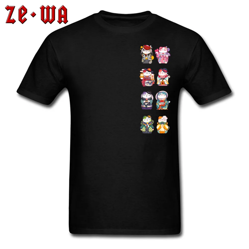 cat maneki neko cartoon Tops Shirt Fashionable Round Neck Street Short Sleeve 100% Cotton Men Tshirts comfortable T Shirts cat maneki neko cartoon Chest black